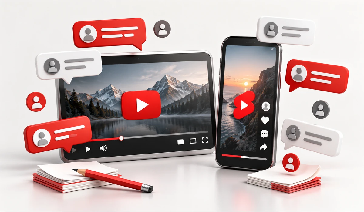 Видеоролик YouTube и комментарии на экране компьютера и смартфона