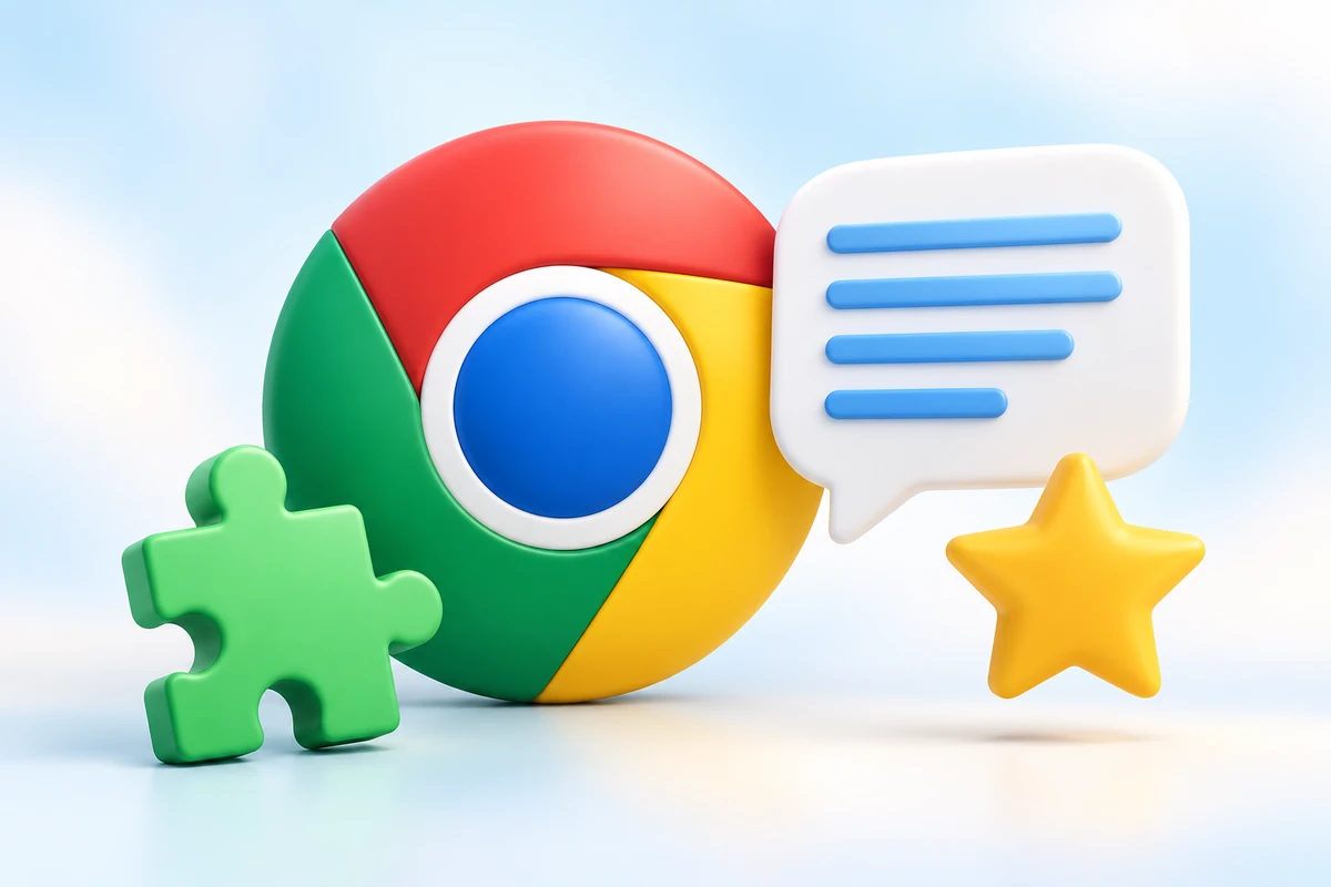 Отзывы и оценки расширений Chrome: текст отзыва, звезда и значок расширения